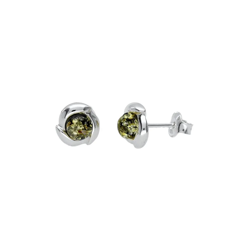 MILENA earrings Silver and Amber Elegant Small Round Green