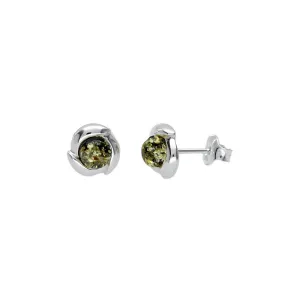 MILENA earrings Silver and Amber Elegant Small Round Green