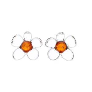 MILENA earrings Silver and Amber Flower Stud