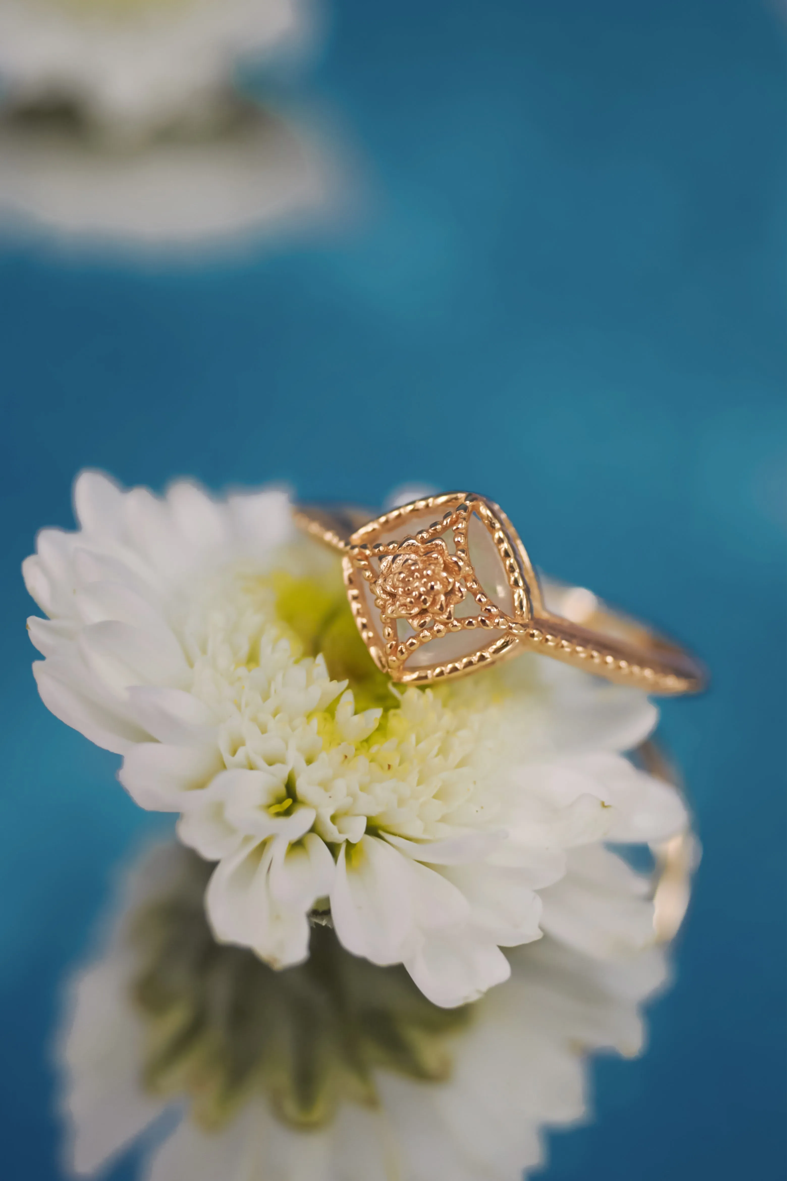 Moonstone Gold Ring - Water Lily