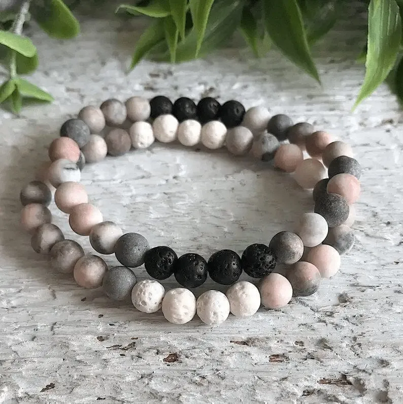 Natural gemstone and lava bead bracelet
