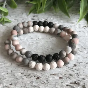 Natural gemstone and lava bead bracelet