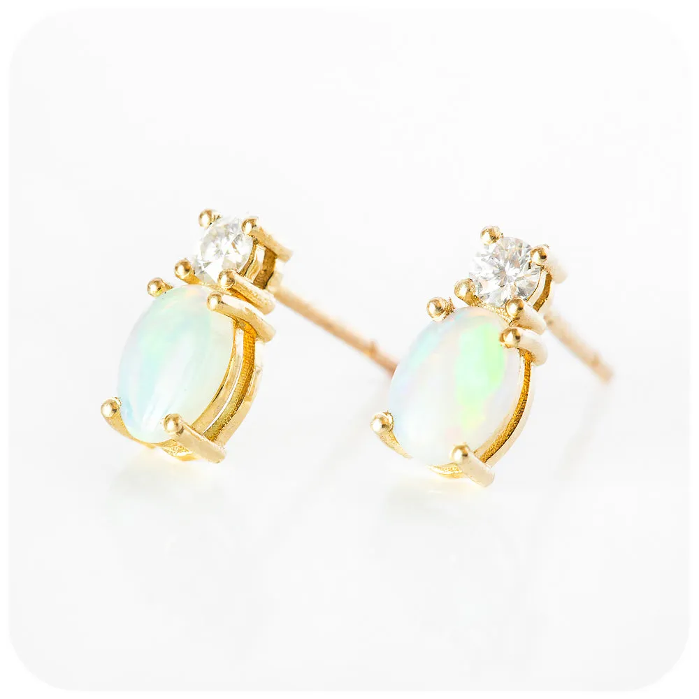 Opal and Moissanite Stud Earrings