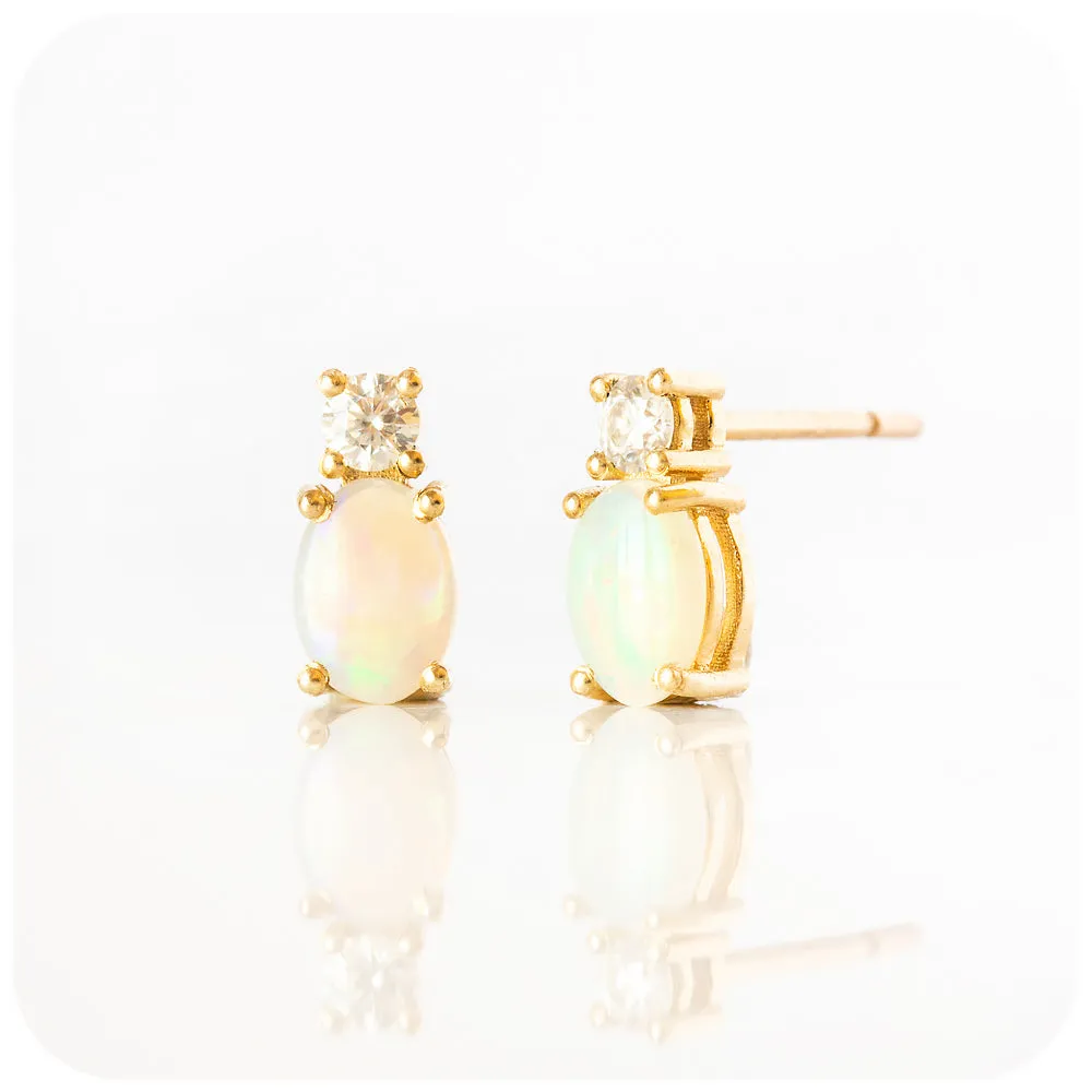 Opal and Moissanite Stud Earrings