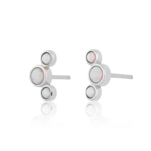 Opal Cluster Stud Earrings - Silver - SPS-237
