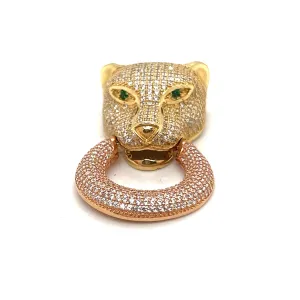 Panther Pendant Two Tone Yellow Gold and White Gold  With Sapphire and Green Emerald