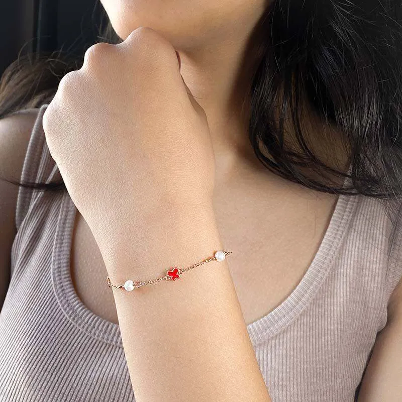 Rosegold Butterfly Pearl Bracelet