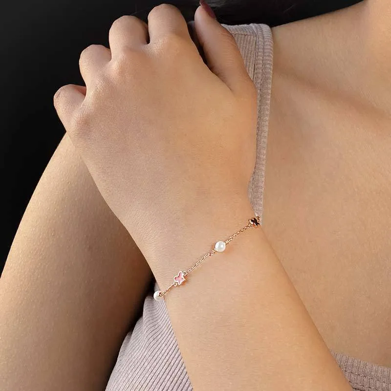Rosegold Butterfly Pearl Bracelet