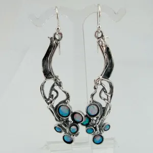 Silver  Long Sterling Silver Opal Earrings (H 2103)