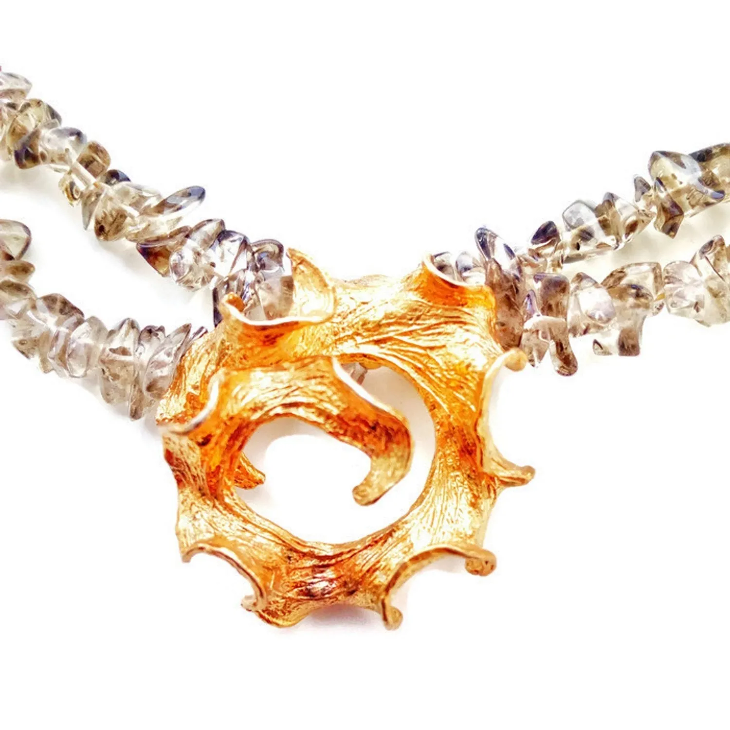 Smoky Quartz Necklace, 18k Gold Plated Silver Spiral Necklace With Semi Precious Gemstones