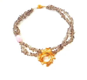 Smoky Quartz Necklace, 18k Gold Plated Silver Spiral Necklace With Semi Precious Gemstones