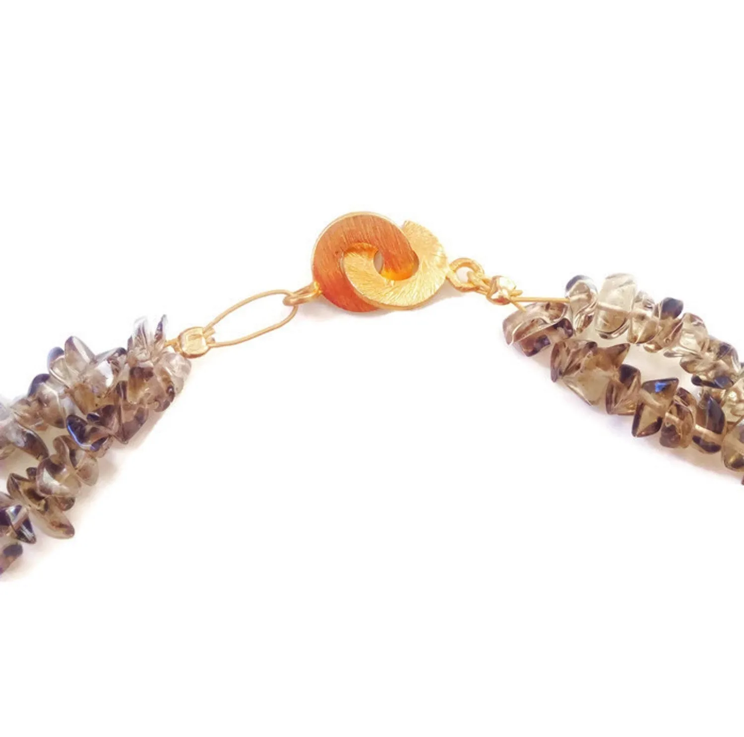 Smoky Quartz Necklace, 18k Gold Plated Silver Spiral Necklace With Semi Precious Gemstones