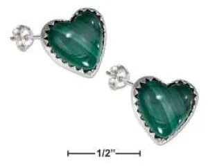 Sterling Silver Simulated Malachite Heart Earrings