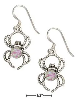 Sterling Silver Spider with synthetic Pink Opal Dangle Earrings