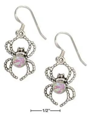 Sterling Silver Spider with synthetic Pink Opal Dangle Earrings