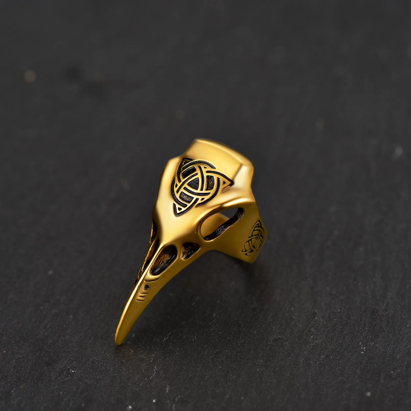 Viking Raven Skull Ring With Celtic Knot For Men