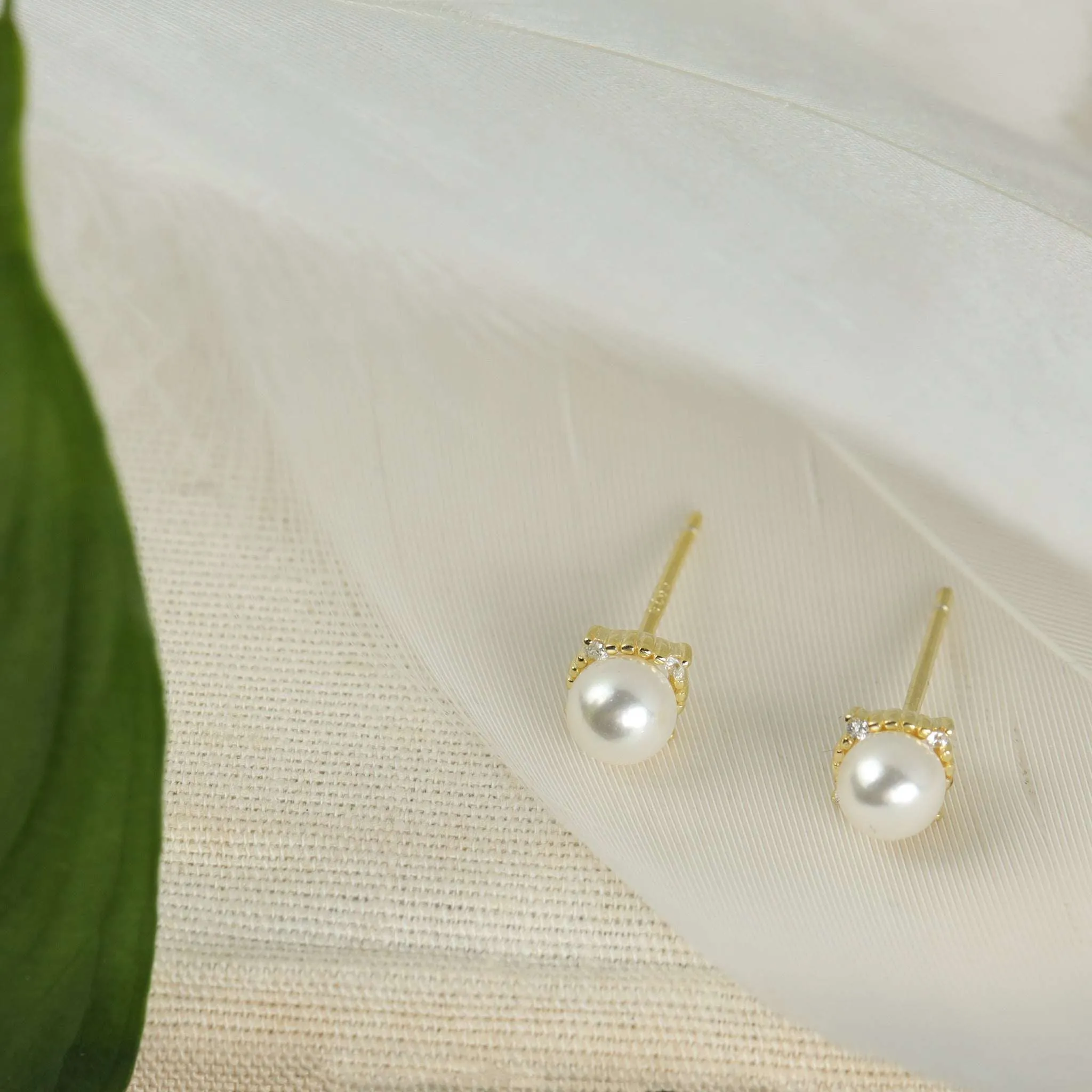 Zeus, Studs with Freshwater Pearl & Orbiting Crystal