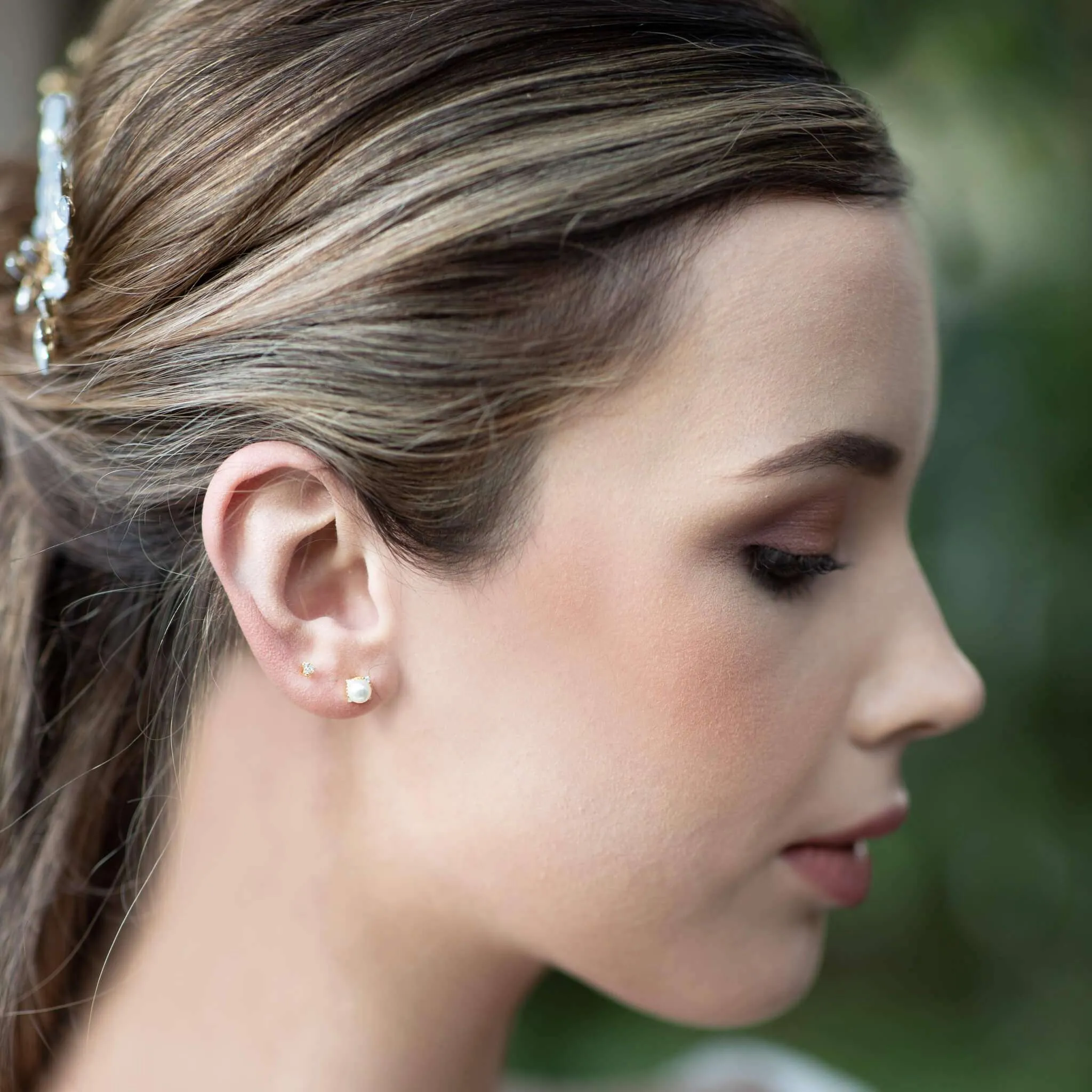 Zeus, Studs with Freshwater Pearl & Orbiting Crystal