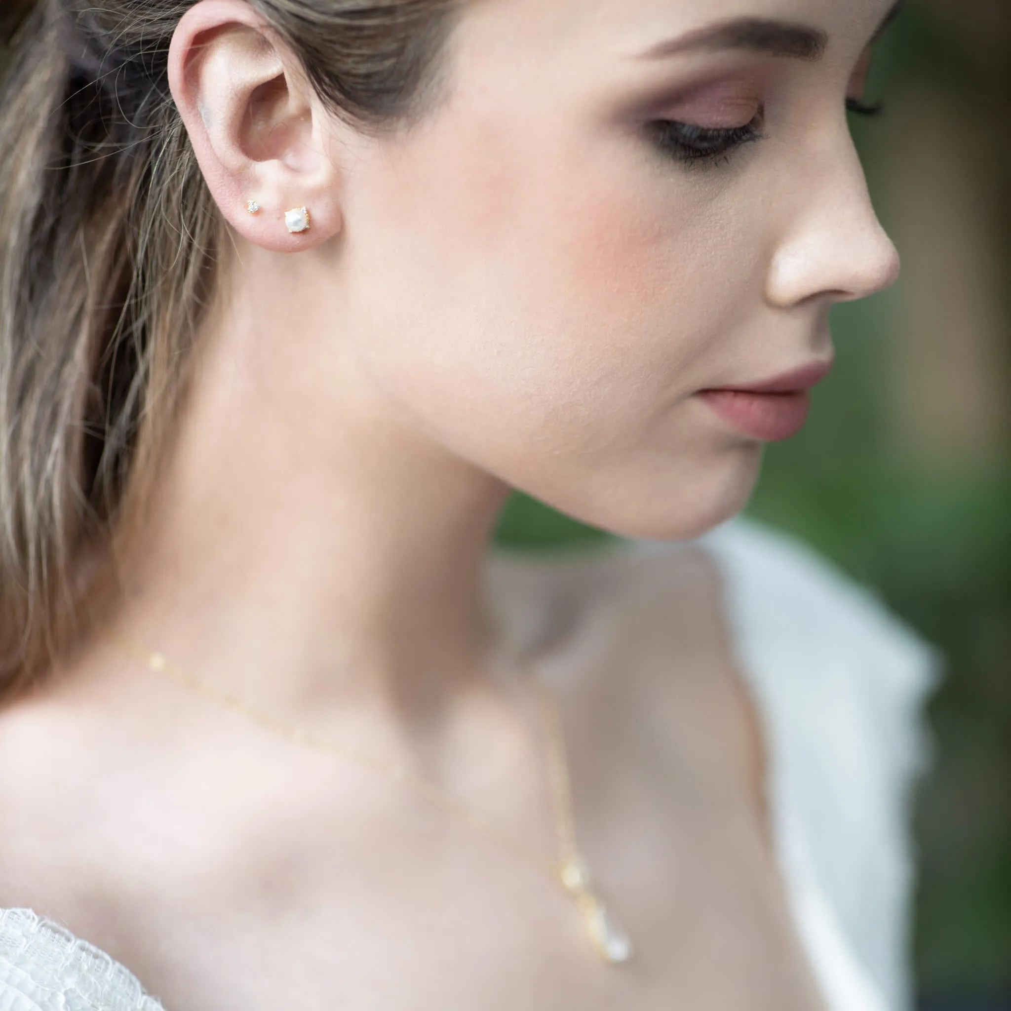 Zeus, Studs with Freshwater Pearl & Orbiting Crystal