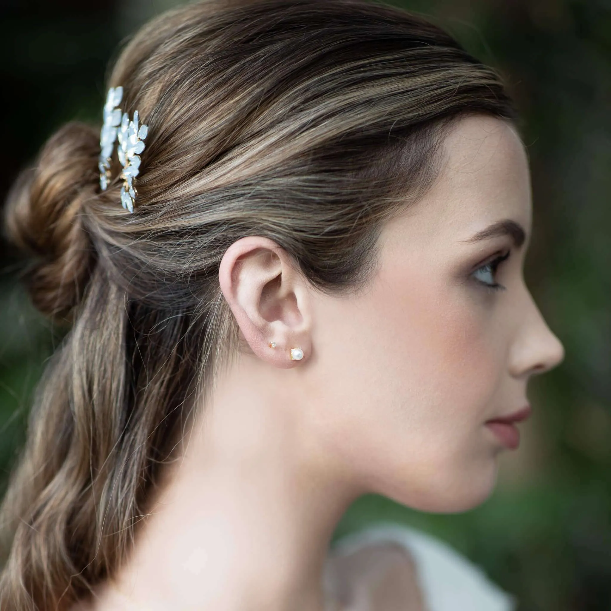 Zeus, Studs with Freshwater Pearl & Orbiting Crystal