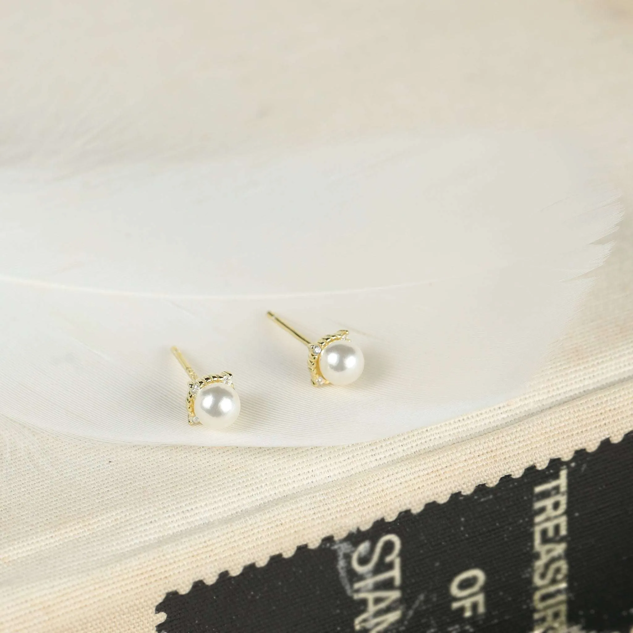 Zeus, Studs with Freshwater Pearl & Orbiting Crystal