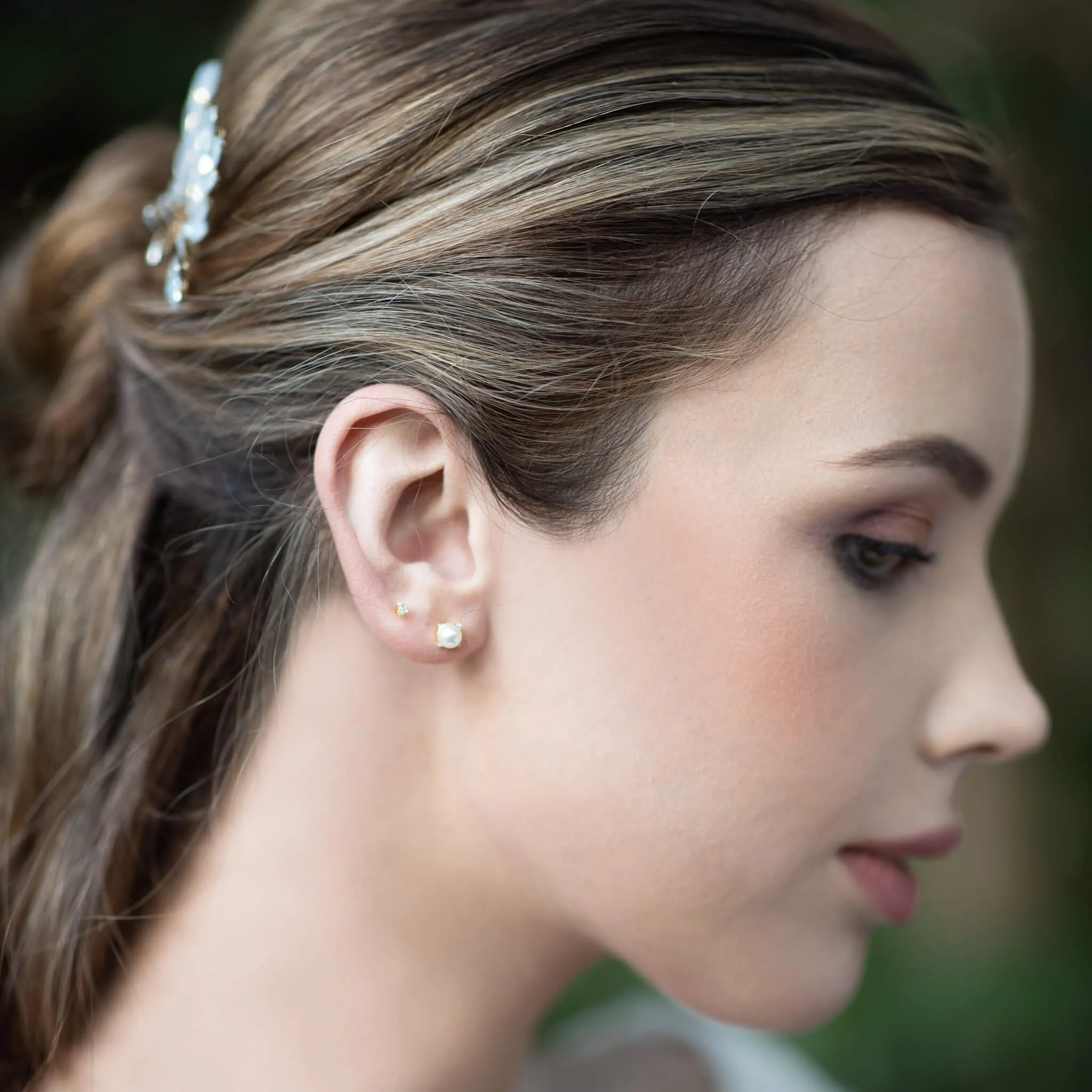 Zeus, Studs with Freshwater Pearl & Orbiting Crystal